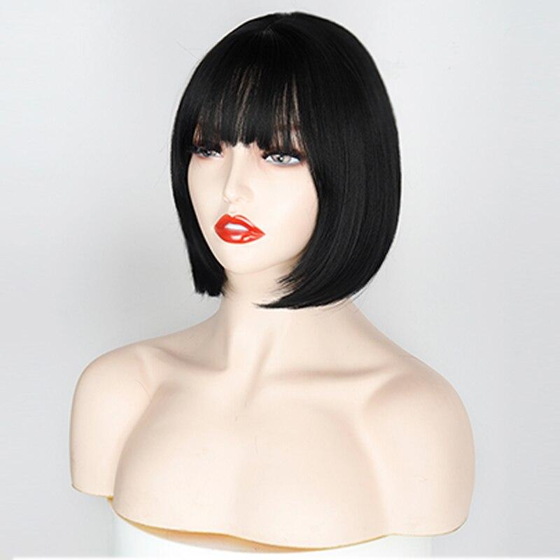 XINRAN Straight Black Bob Wig With Bangs Synthetic Short Synthetic Wigs for Women Heat Resistant Fiber Hair Cosplay Brazilian Wigs