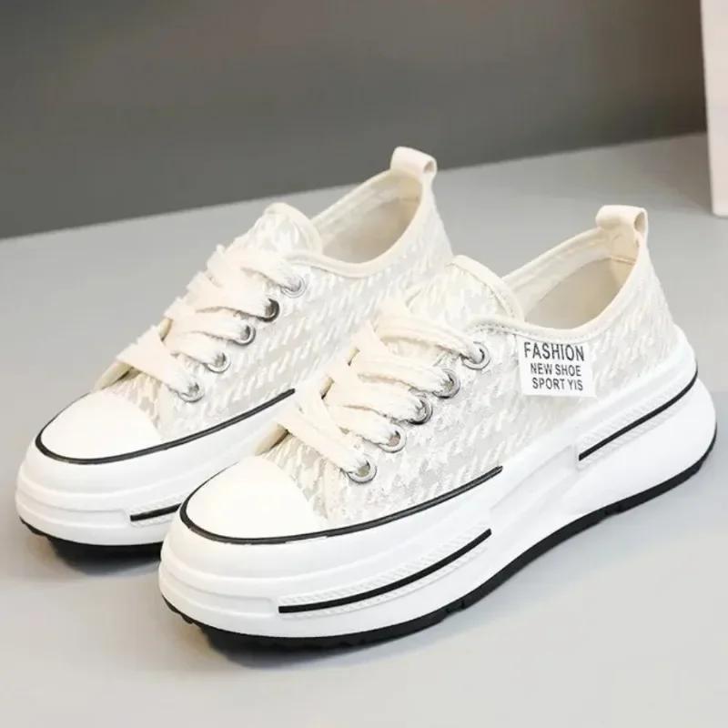 Fashion Summer Lace Up Increase Height Platform Shoes for Women 2024 New Women's Breathable Mesh Low Top Sneakers Outdoor Casual Shoes