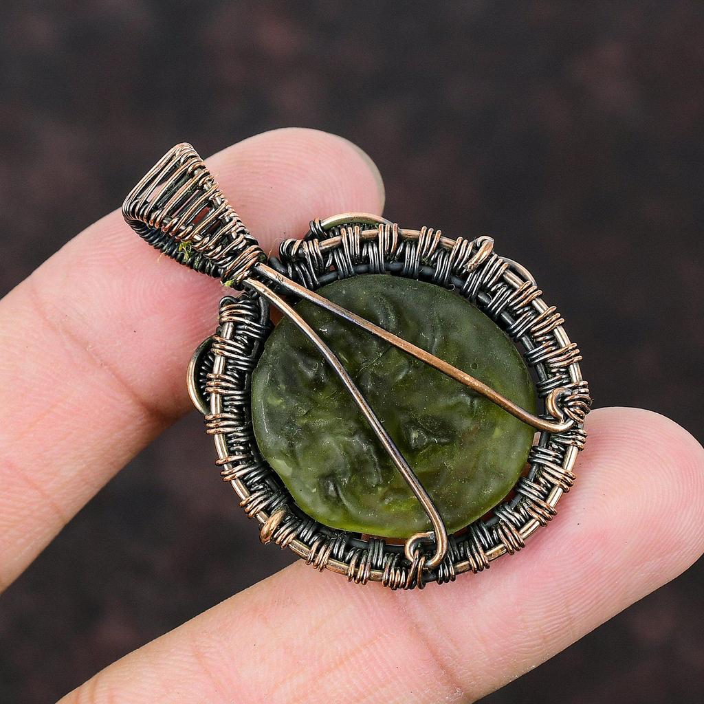 Moldavite Copper Pendant Copper Wire Wrapped Pendant Dainty Gemstone Jewelry Anniversary Gift Handmade Pendant Moldavite Copper Wire Jewelry