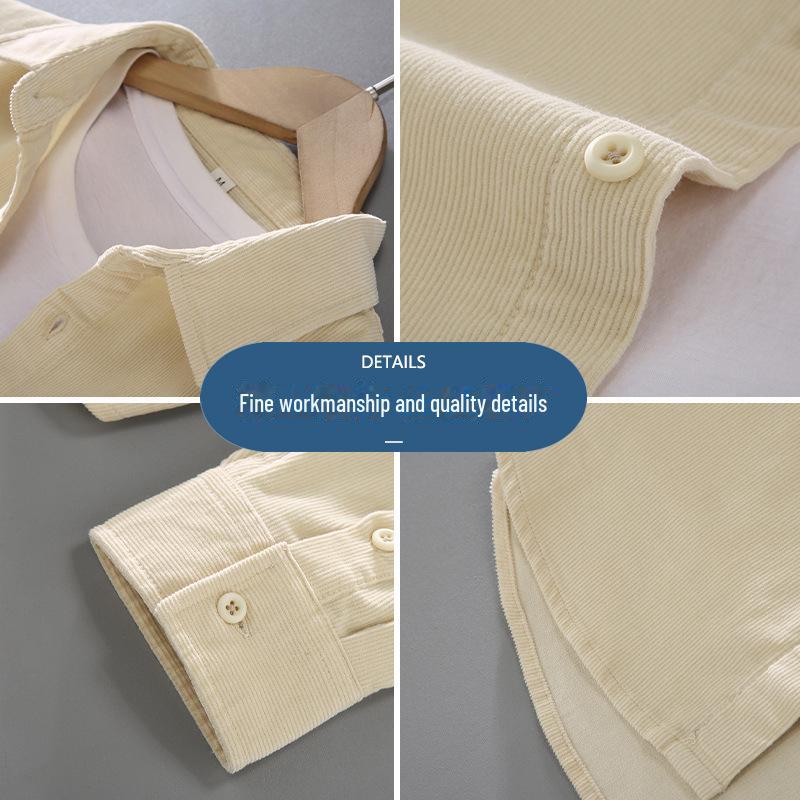 Мужская вельветовая рубашка-куртка с длинным рукавом: Повседневная рабочая одежда, однобортная, многослойная верхняя одежда