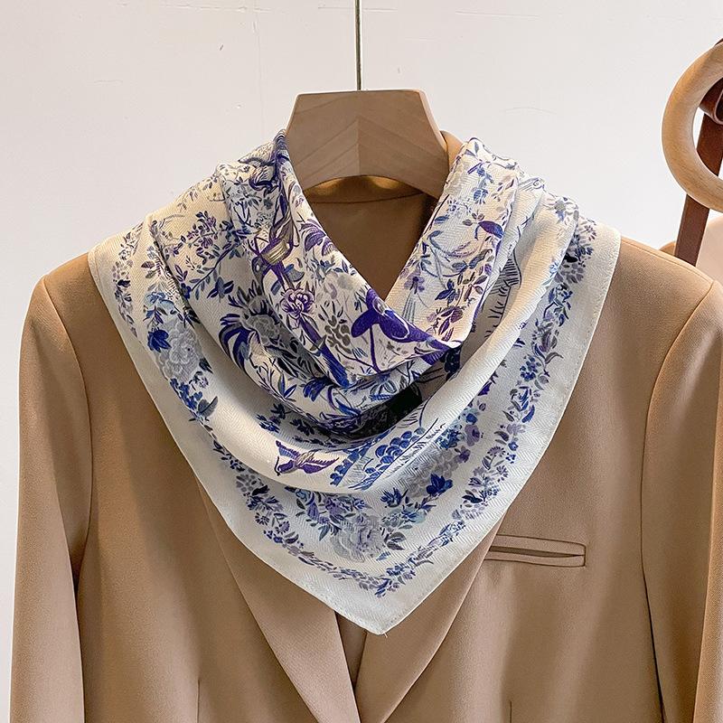 Idyllic cotton and linen small floral silk scarf 71 small square scarf women's thin scarf shawl linen headscarf versatile shirt