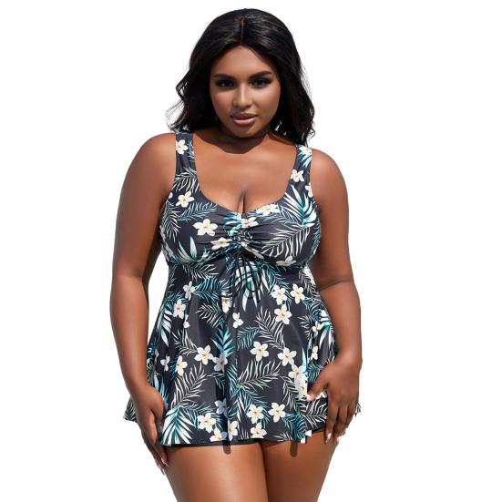 Женский комплект из 2 предметов танкини с глубоким V-образным вырезом, завязками на талии, струящимся подолом, плавками и высокой талией, раздельным купальником