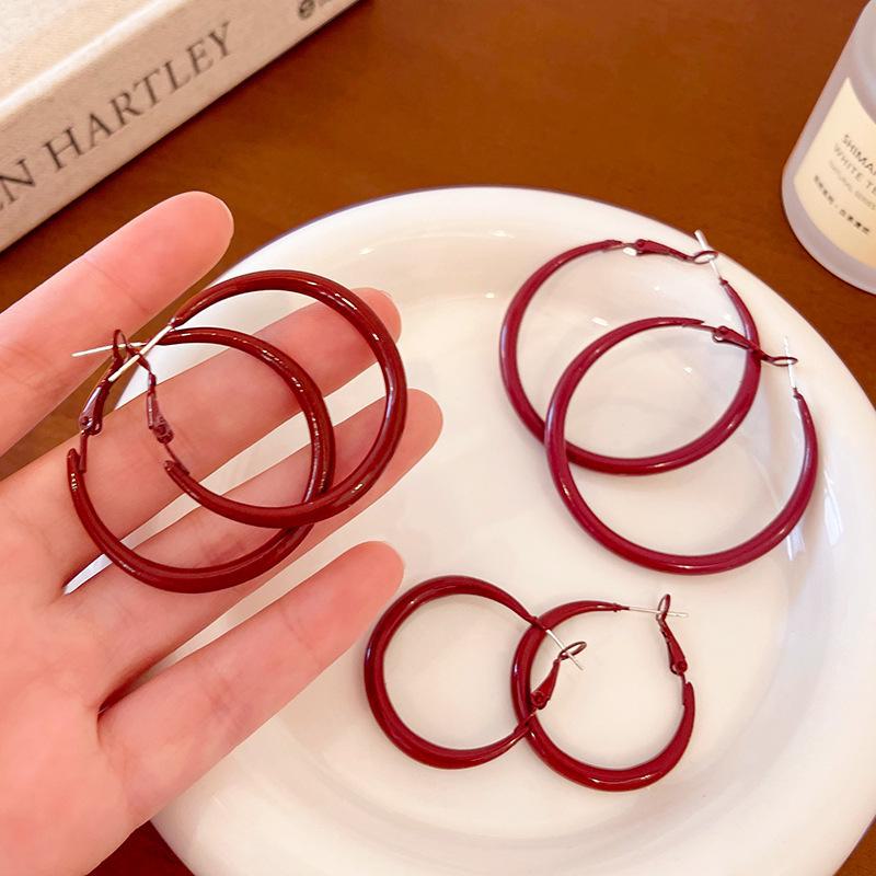 Серьги Ankola Hong Kong Style Red Retro Large Circle - Light Luxury Niche High-End Jewelry