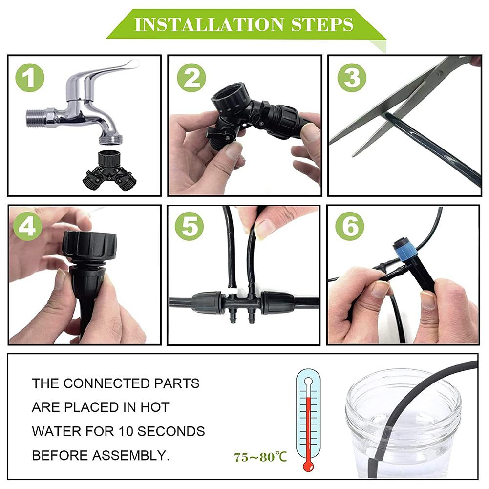 200FT Automatic Irrigation System with 1/2 Inch Hose 1/4 Inch Distribution Tubing Automatic Garden Watering Misting System