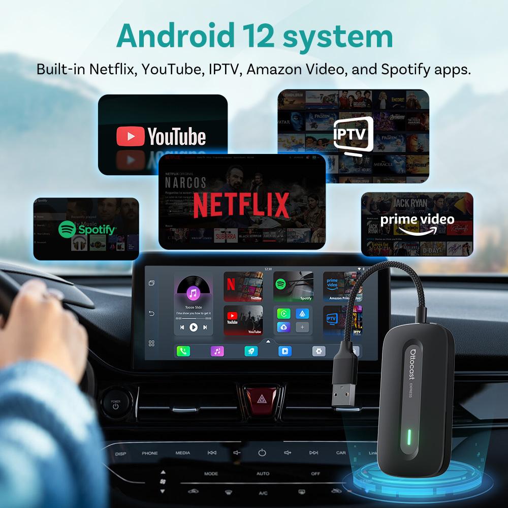 OTTOCAST New Play2Video Pro Wireless Carplay Adapter Android Auto Ai Box Built in Youtube Netflix for Car with Wired Carplay