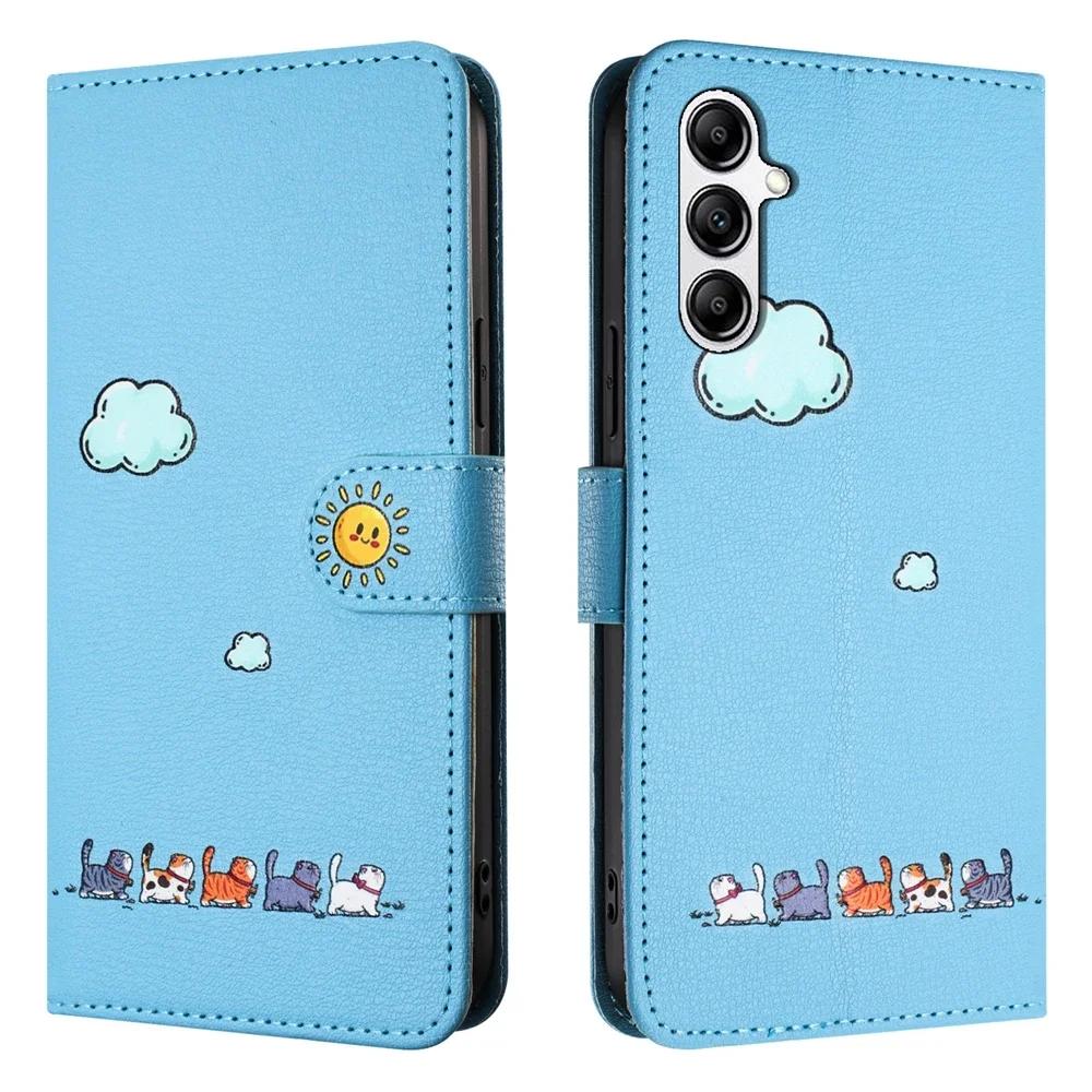 Кожаный чехол-книжка для Funda Samsung Galaxy S25 Edge S24 Ultra S23 Plus S21 FE Чехлы Милый Кот Домашние Животные Кошелек Задняя Крышка Телефона Женские