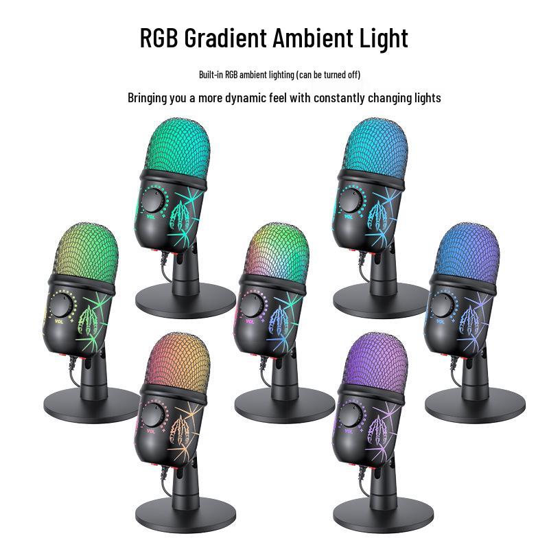 V5 RGB Luminous Condenser Microphone for Streaming, Gaming & Recording with Noise Reduction