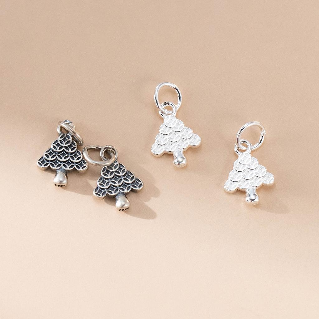 S925 Sterling Silver Vintage Christmas Tree Coin Pendant DIY Bracelet Pendant Handmade Braided Rope Material Accessories