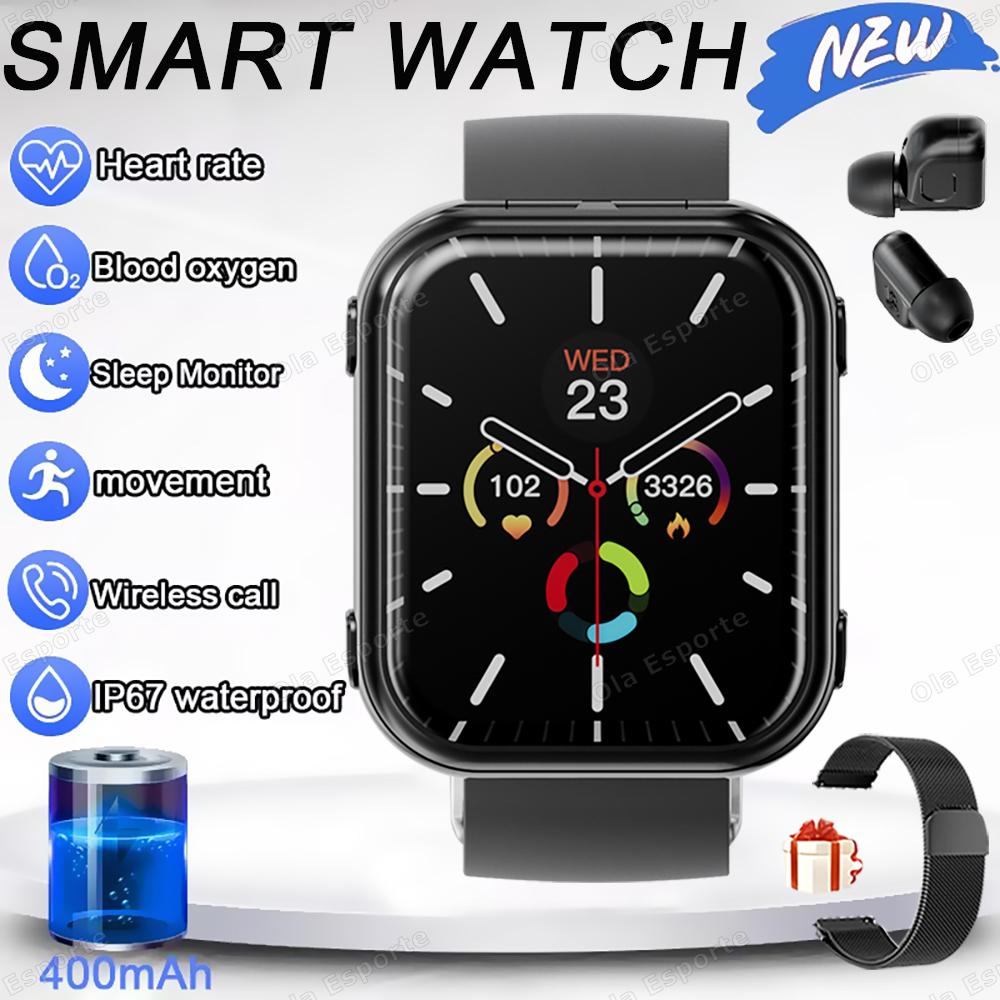 Smart Watch TWS 2-in-1 Headset Bluetooth Call Heart Rate Health Monitor Headphones Play Music Waterproof Sports Smartwatch