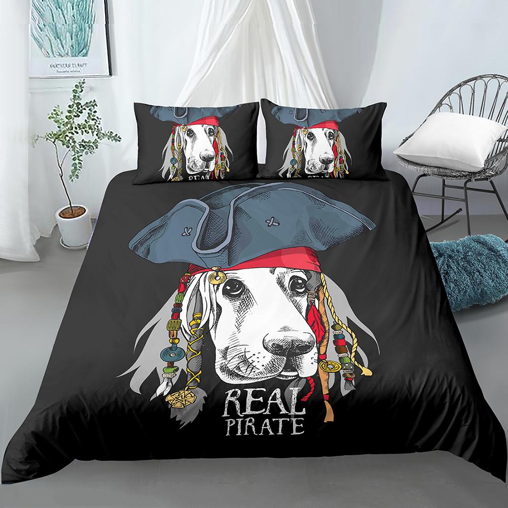 Мультяшный пододеяльник для собаки Кинг Квин Забавный питомец Голова щенка Принт Комплект постельного белья Для детей Подростков Взрослых Животные Полиэстер Чехол для одеяла