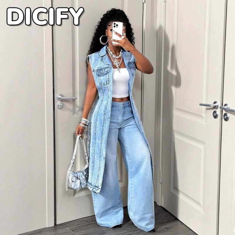 DICFY Women's Vintage Casual Solid Color Print Autumn Winter Sleeveless POLO Neck Jackets & Coats