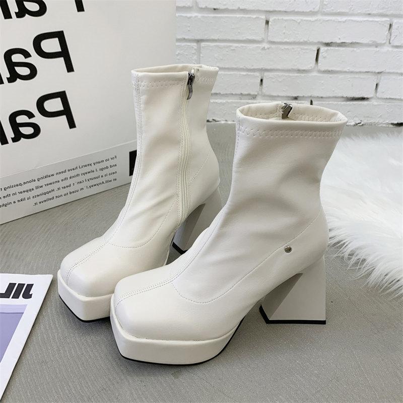 Модные женские ботинки с высоким верхом, зимние ботинки на толстой подошве, женская обувь, удобные ботинки на толстой платформе, классические ботинки до середины голени с боковой молнией