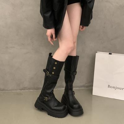 Ретро ботинки с пряжками женские 2025 новая осень толстая подошва универсальные увеличивающие рост ботинки Мартина, брюки, рыцарские ботинки