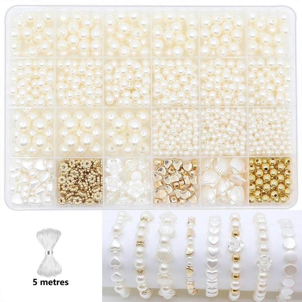 1890pcs 4/6/8/10/12mm Size DIY Bracelet Beads with Gold Beads Crafting Beads for Necklaces