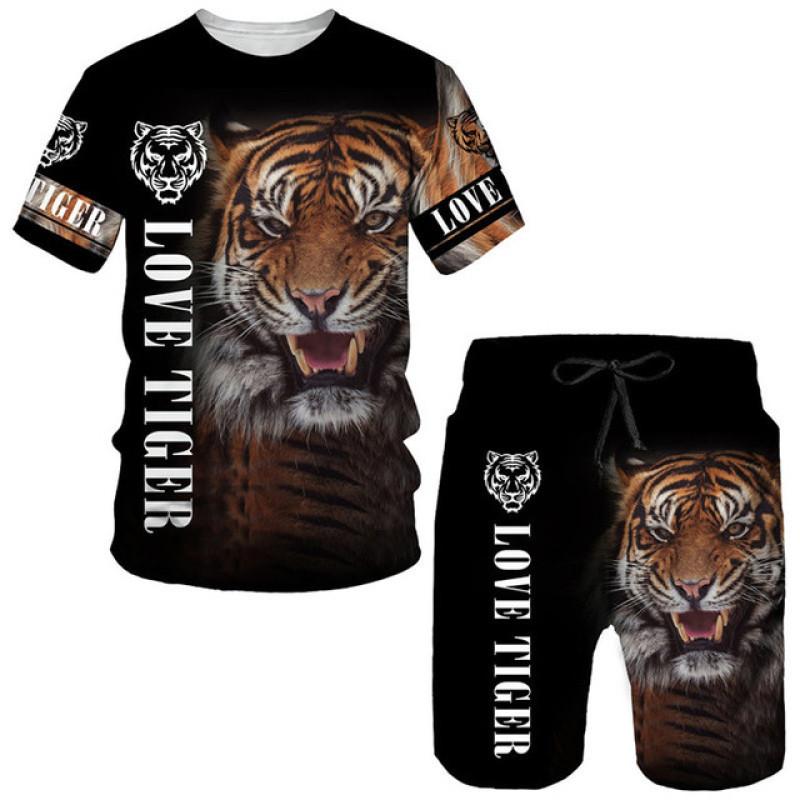 Cool The Tiger 3D Print T-Shir Shorts Suit Summer Casual O Neck Short Sleeved Tees Men Women Sportswear Two Piece Set Tracksuit