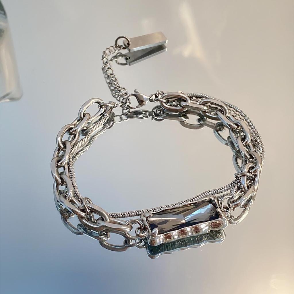 Gray Diamond Cuban Titanium Bracelet - Trendy, Niche Design for Men & Women