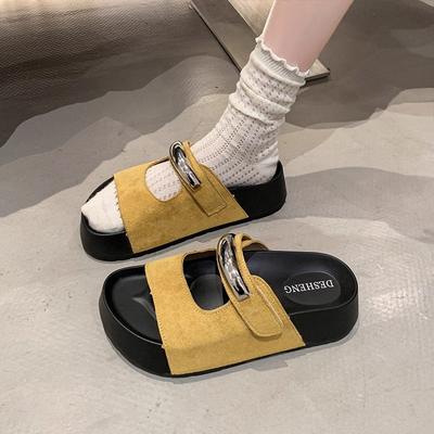 Толстоподошвенные увеличивающие рост шлепанцы на одно слово для женщин для ношения весной и летом, крутые шлепанцы для морского пляжа