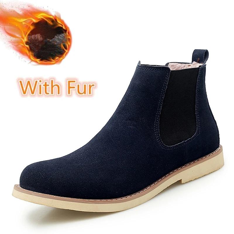 Модные туфли «Челси» Теплые зимние кожаные ботинки Нескользящие мужские ботинки Мужская обувь Классические мужские ботильоны Удобные ботинки