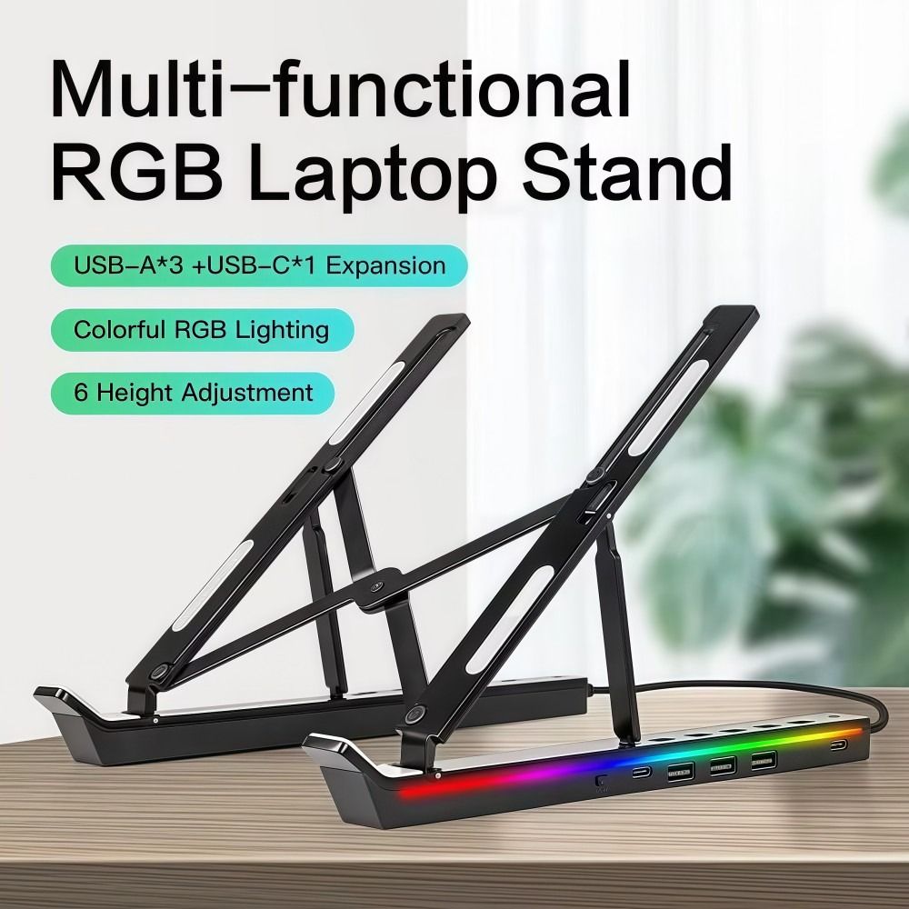 USB-док-станция Подставка для ноутбука Складная из алюминиевого сплава RGB Охлаждающая подставка Регулируемая 4-в-1 Кронштейн для ноутбука Аксессуары для ПК