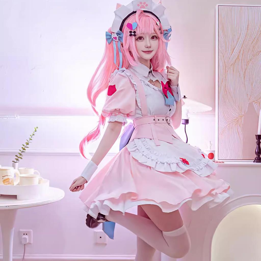 [Milky Time] Sakuna Yuki VTuber Halloween Cosplay, Women's Pink Maid (M)