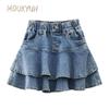 Модные многослойные джинсовые юбки для девочек, детская удобная юбка с карманами на лето