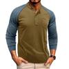 Men's Round Neck Ribbed Long Sleeved Bottoming Shirt Tough Guy Contrast Color Retro Button Men's T-shirt Top