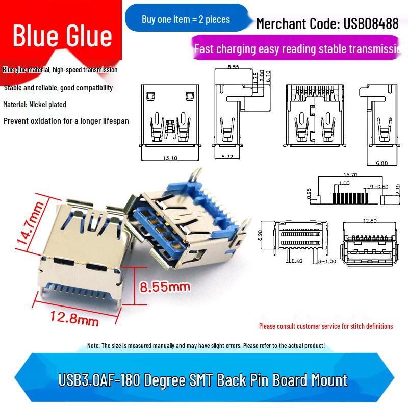 USB 3.0 Type A Male to Female 90/180 Degree and Type B Female Square Port Connector