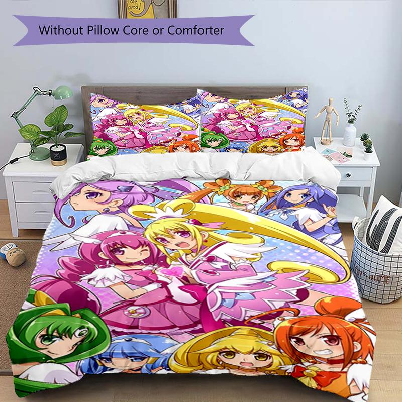 3pcs Pretty Cure1 Design Cover Set - HD Printed Bedding with 1 Cover and 2 Pillowcases - Perfect for Home and Dorm Decor