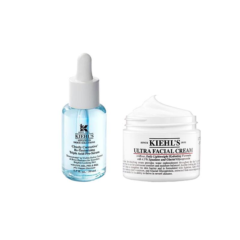 Kiehl's Ежедневный тройной кислотный пилинг Clearly Corrective™ для обновления текстуры кожи и Ультра-крем для лица
