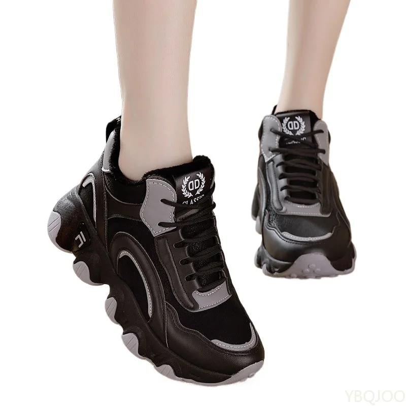 Winter Velvet Fashion Shoes Women Thick Soled Sneakers Plush Soft Sole LaceUp Flat Warm Wear-resistant Casual Cotton Shoes Mujer