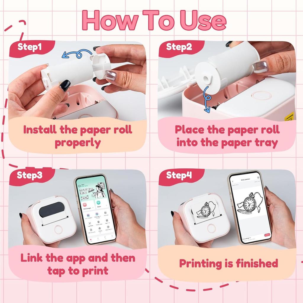 Sticker Maker Machine, Print Pods Mini Printer with Sticker, Mini Portable Printer Y02C, Bluetooth Inkless Receipt for Phone, Thermal Portable