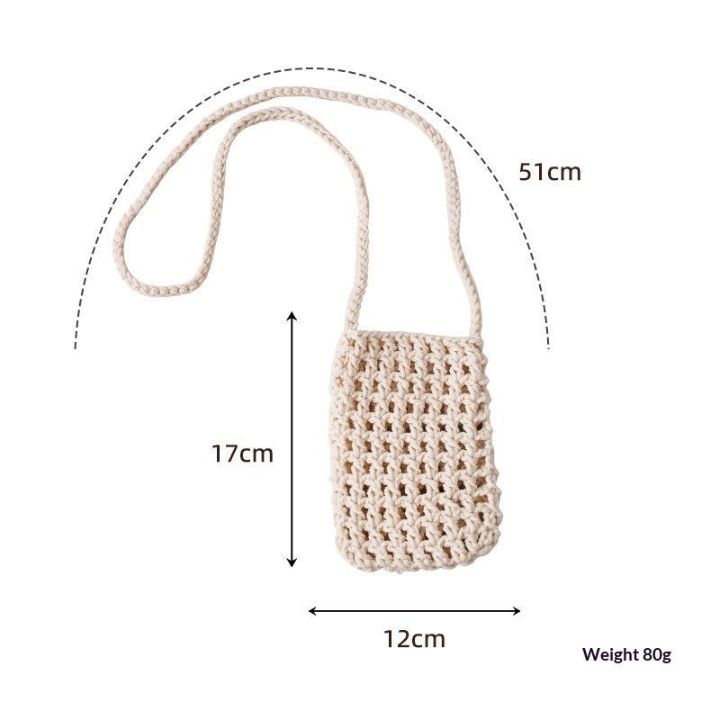 1Pc Bohemian Hollow Knitted Phone Bag Handmade Braided Mini Handbag Portable for Girls Outdoor Shopping Sundries Carry
