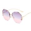 Luxury Round Gradient Sunglasses Women Metal Curved Temples Eyewear Ocean Rimless Fashion Sun Glasses Ladies Uv400