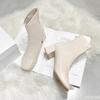 European and American Women's Fashionable Winter Versatile Solid Color Square Heel Back Zipper Short Boots Zapatos De Mujer
