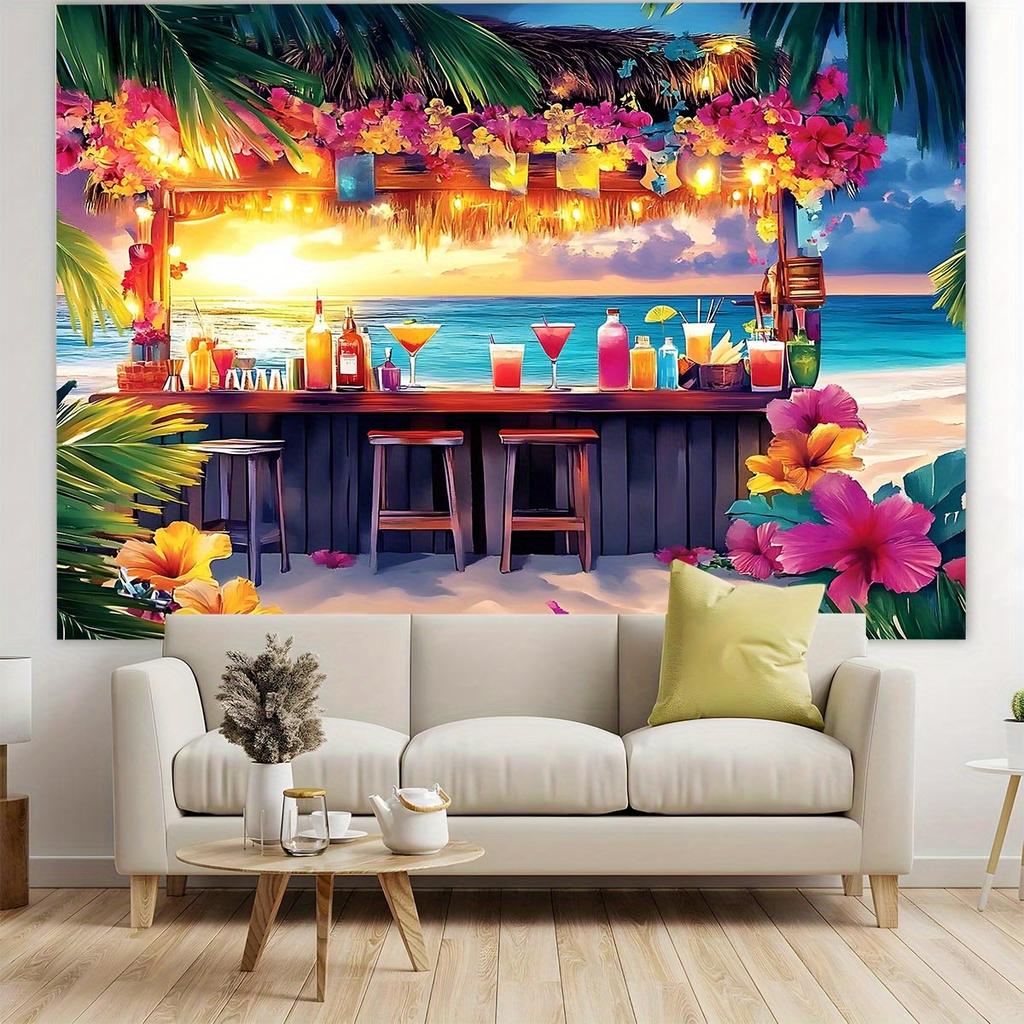 Summer Hawaiian Beach Background Banner, Party Background Props, Wall Decoration, Suitable for Environmental Celebrations