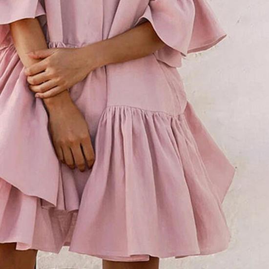 Платье с оборками, асимметричное, 2 цвета, женское, однотонное, большого размера, для улицы