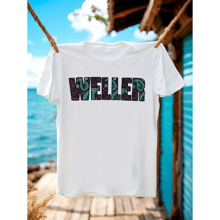 Men'S Paul Weller Graphic T-Shirt - Slim Fit Retro Streetwear Tee with Bold WELLER Text & Paisley Print, Lightweight Breathable Fabric