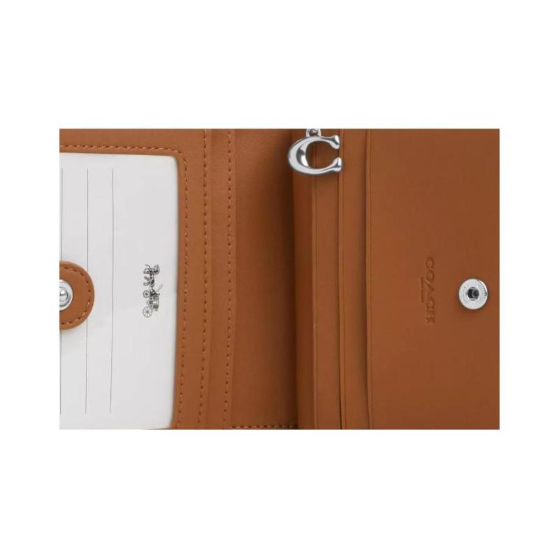 Coach Кошелек на кнопке 10 Логотип бренда Классический кошелек из покрытого холста Обычный женский Бежевый с желтым Бежевый с желтым
