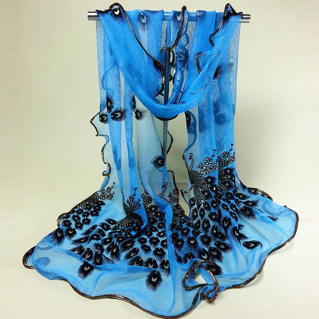 Женский кружевной шарф с вышитым цветком павлина, длинный мягкий платок с запахом