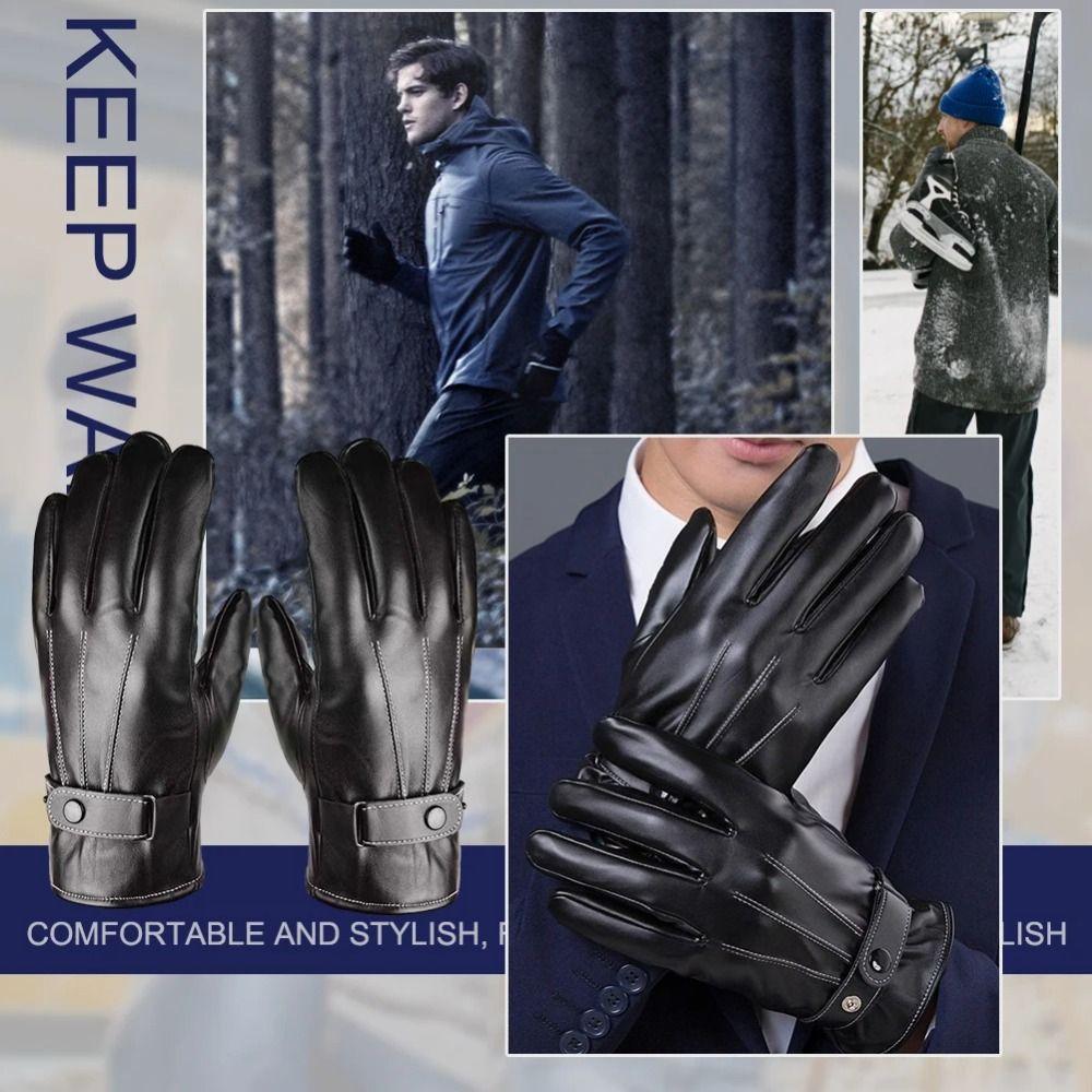 Thickened PU Leather Gloves Thermal Fleece Winter Gloves New Touch Screen Gloves Skiing
