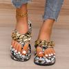 Women's Slippers 2024 New Summer Outdoor Trend Gold Chain Beach Leisure Print Design Women's Herringbone Slippers Slip On