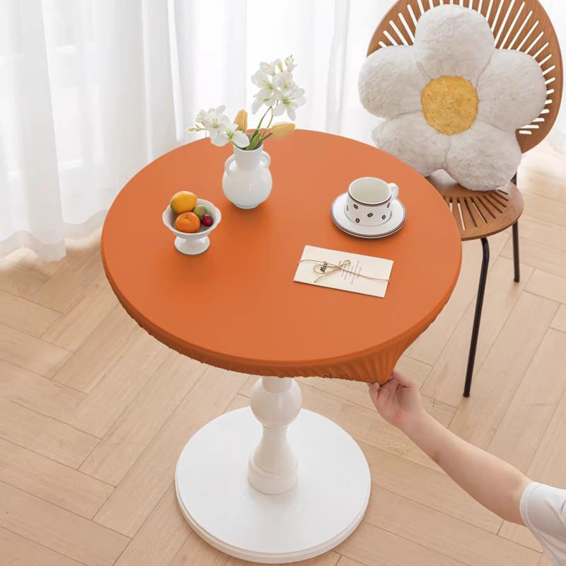 Waterproof Oil Resistant Wash Free Leather Round Tablecloth Full Cover Elastic Non Slip Heat Resistant Home Table Cover