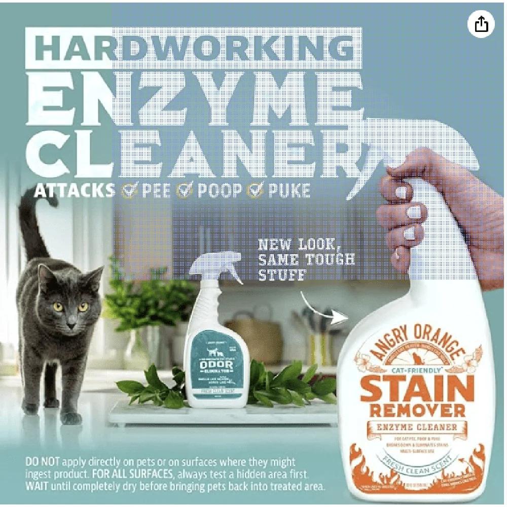 Cat Friendly Stain Remover Enzyme Cleaner Multi Surface Odor Eliminator Fresh Scent Pet Carpet Urine Feces Vomit 24oz