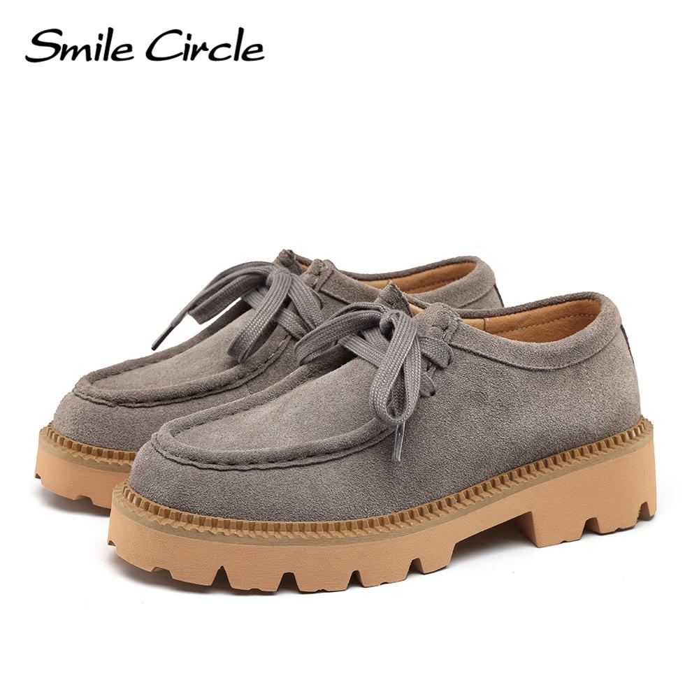 Женская обувь из коровьей замши на массивном каблуке, толстые туфли с круглым носком на шнуровке, модные повседневные женские туфли на плоской подошве