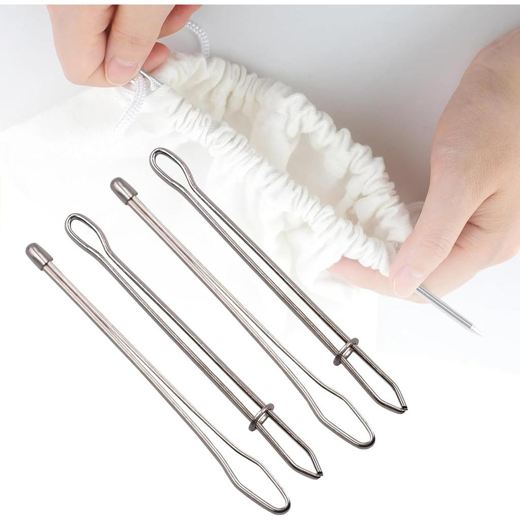 Upgraded DIY Rope Threader Clip, Drawstring Threader Tool Set, Stainless Steel Sewing Loop Turner Hooks with Latch, Easy Rope Threader Clips