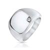 personalized men's cubic zirconia CZ accent sculpture monogram initial statement square signet ring silver tone stainless steel