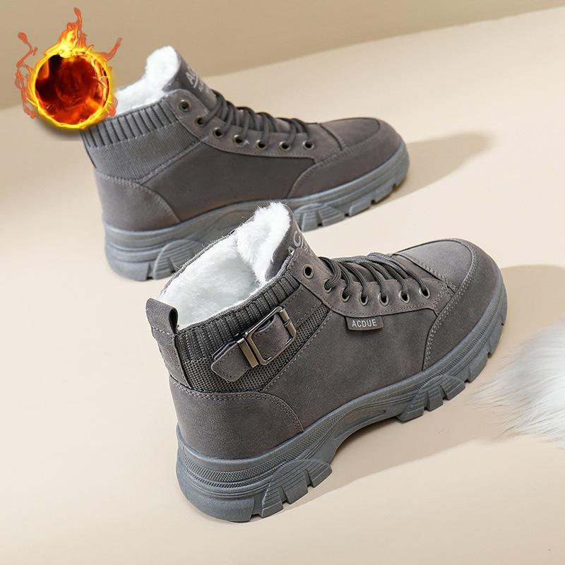 Women's Winter Warm Chunky Platform Snow Boots Faux Fur Lined Ankle Booties Casual Non-Slip Lace-Up Faux Suede Short Boots High Top Shoes for Female