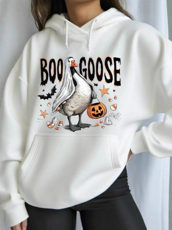 2025 Autumn/Winter Women's Halloween Print Hooded Sweatshirt, EU Size, Loose Fit, Long-Sleeve