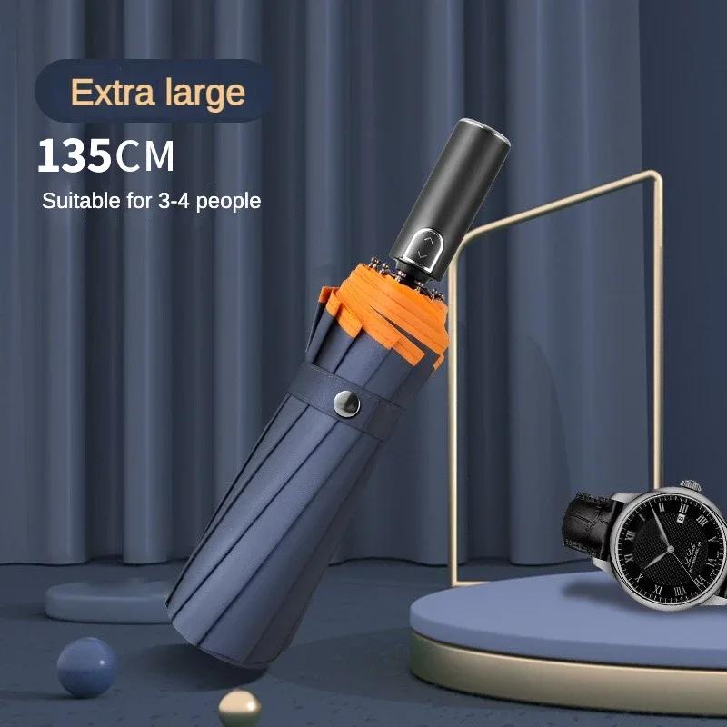 Super Large Umbrella, Fully Automatic Folding, Big Diameter 135Cm, Windproof Strong Safety Reflective, Men Women Umbrella Travel