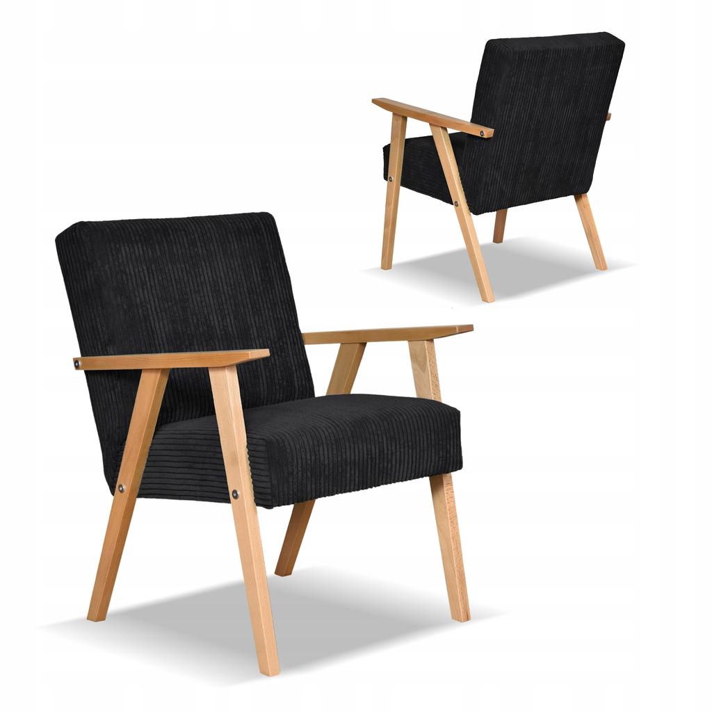 Fotel PRL zestaw retro vintage SOLER Family Meble czarny sztruks Anafi